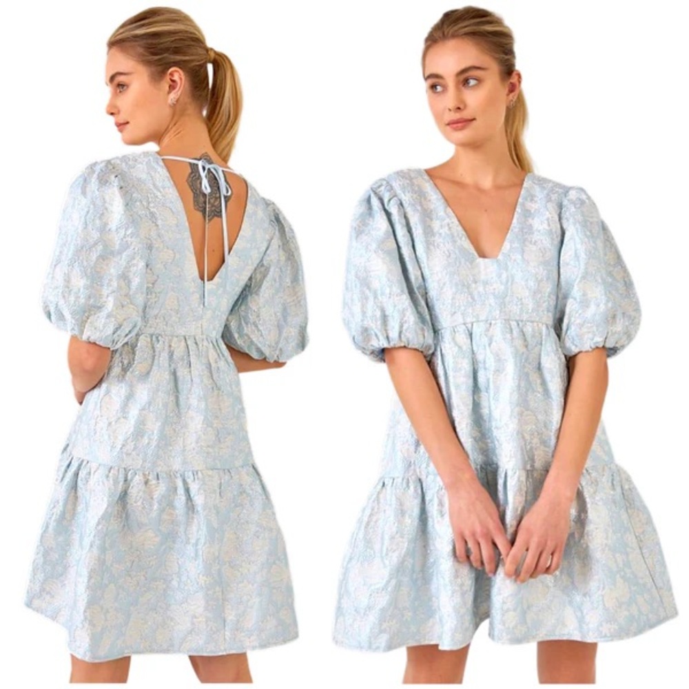 Elegant Blue Babydoll Dress With Pockets NWT